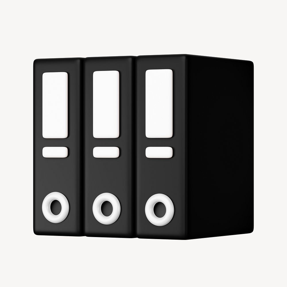 Black stacked folders, 3D office stationery illustration