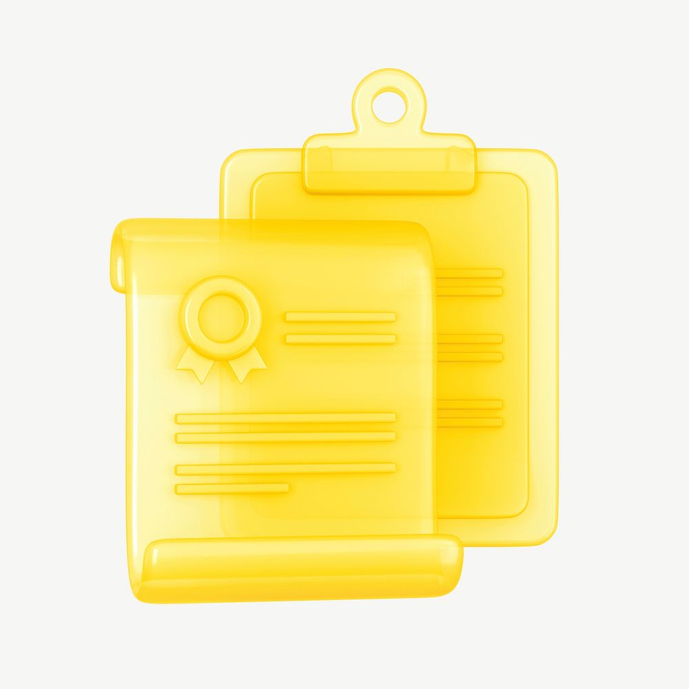 Yellow certificate paper, 3D collage element psd