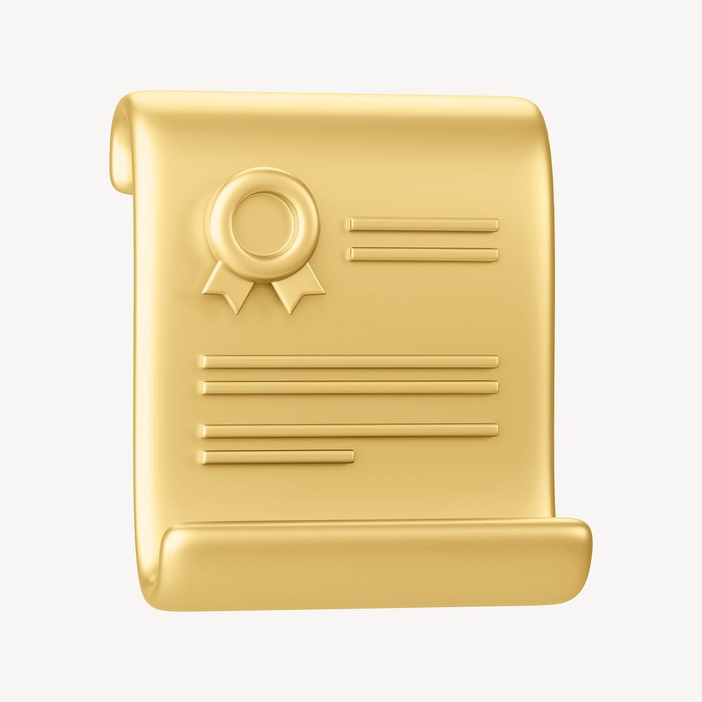 Gold certificate, 3D rendering graphic