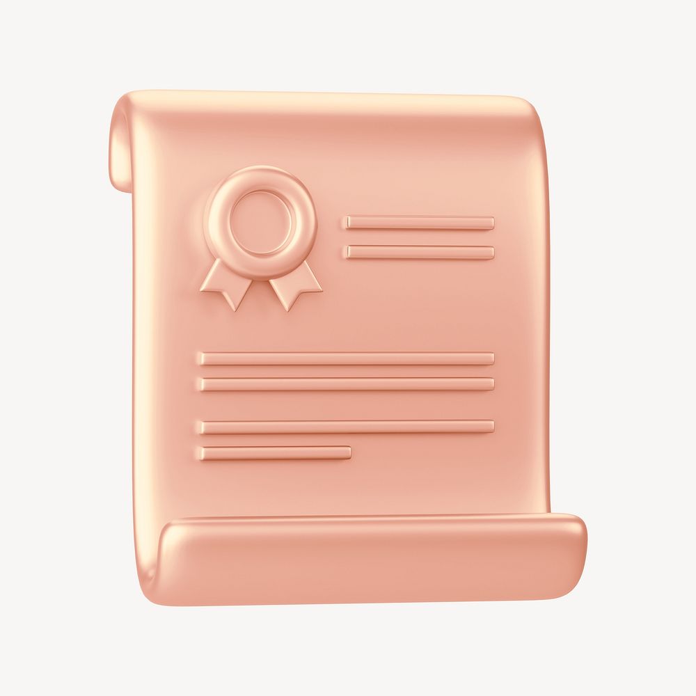 Rose gold certificate, 3D rendering graphic