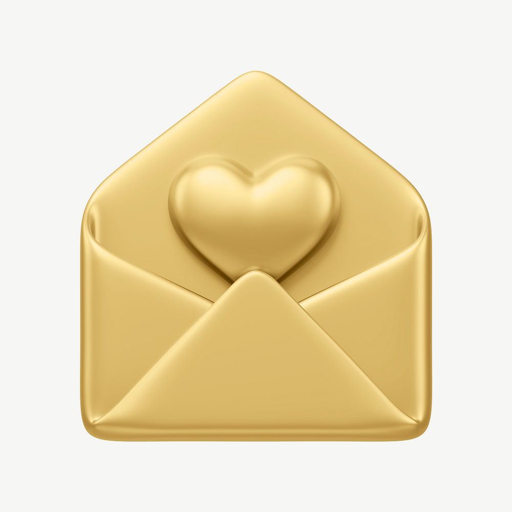 Golden love letter, 3D Valentine's collage element psd