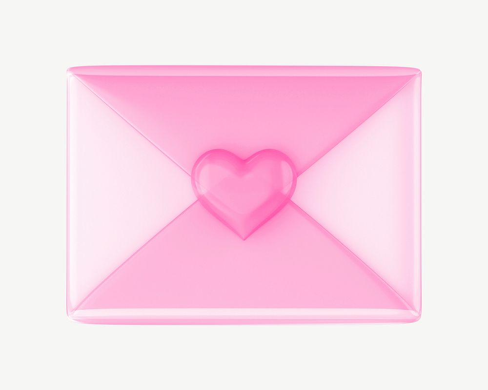 Pink love letter, 3D Valentine's collage element psd