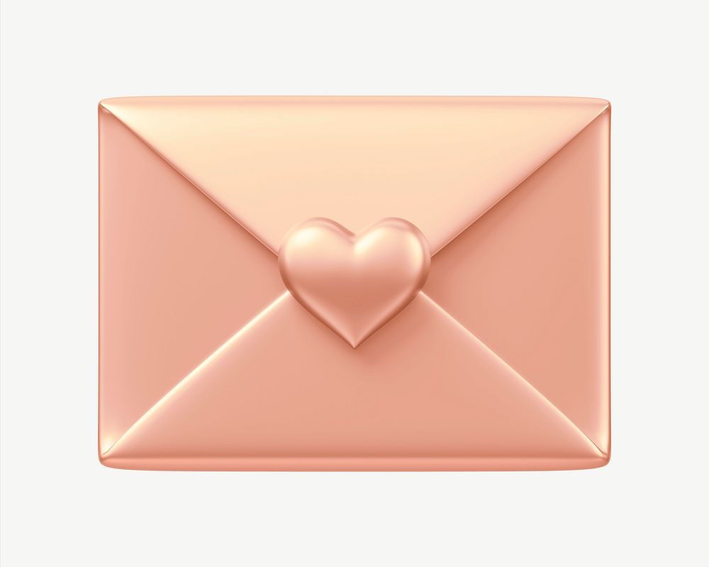 Pink gold love letter, 3D Valentine's collage element psd