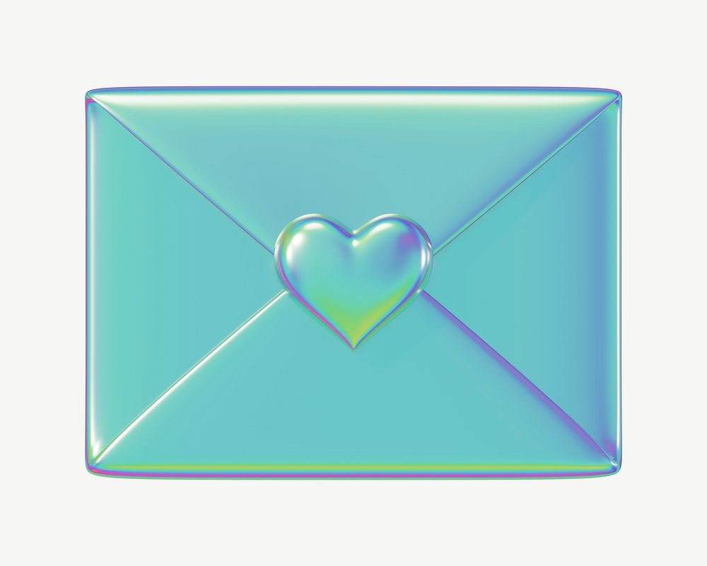 Metallic love letter, 3D Valentine's collage element psd