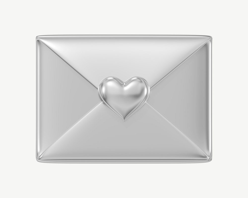 Silver love letter, 3D Valentine's collage element psd