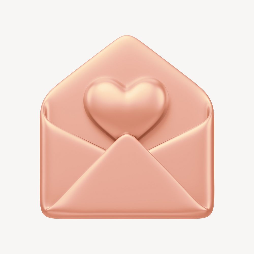 Pink gold love letter, 3D Valentine's illustration
