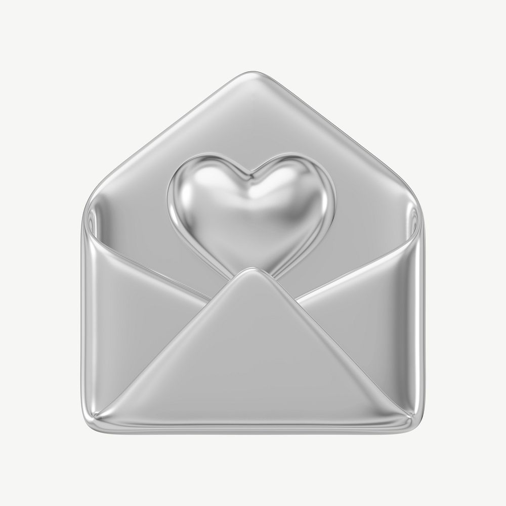 Silver love letter, 3D Valentine's collage element psd