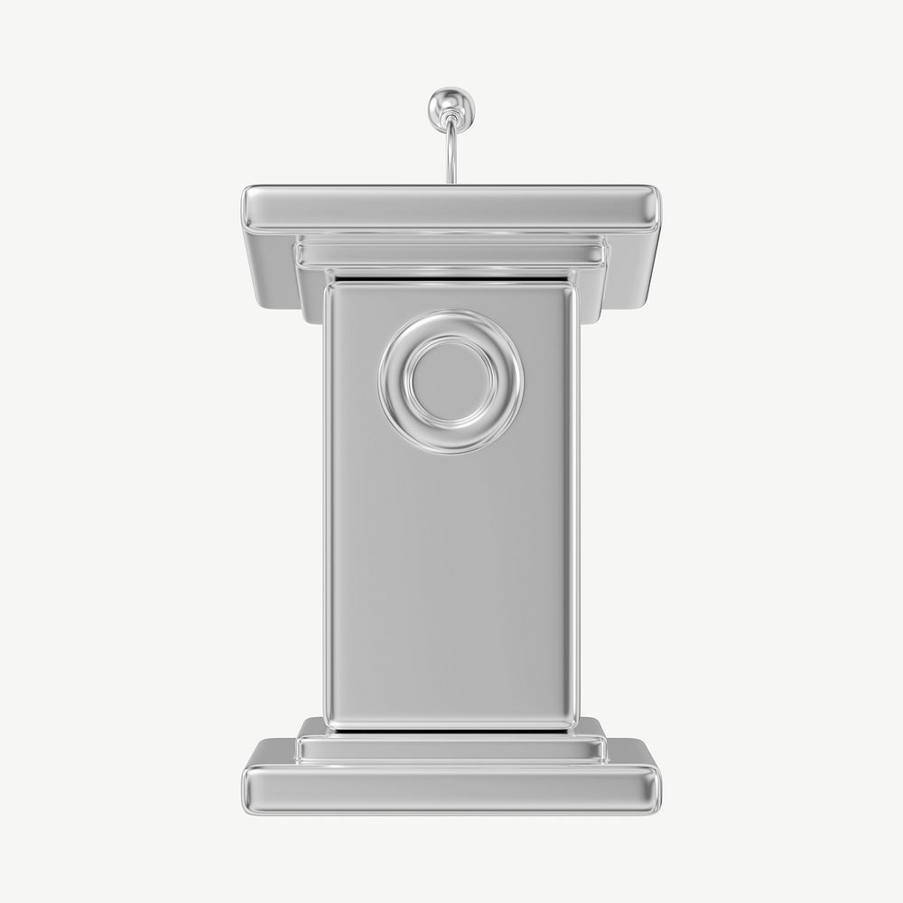 Silver speaker podium, 3D collage element psd