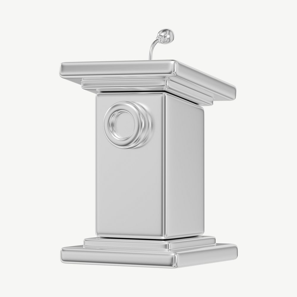 Silver speaker podium, 3D collage element psd