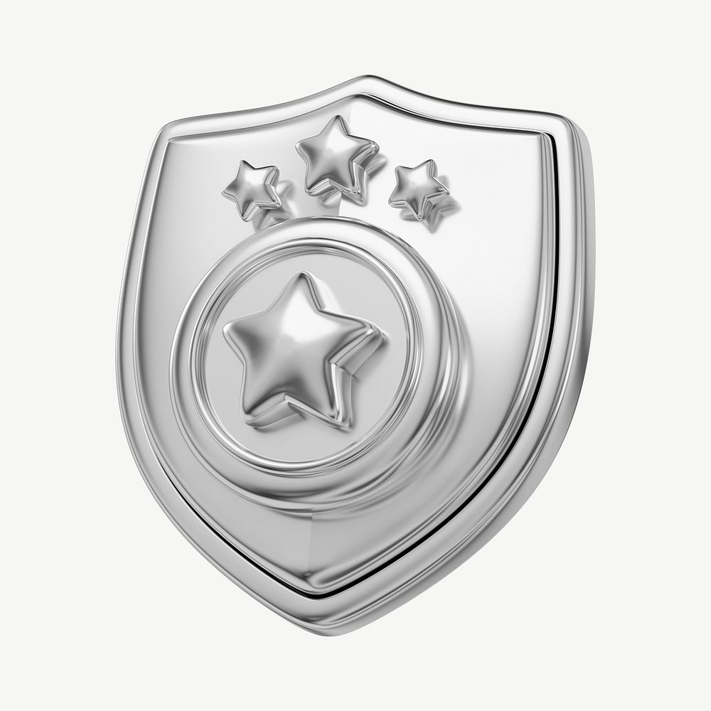 Silver police badge, 3D collage element psd