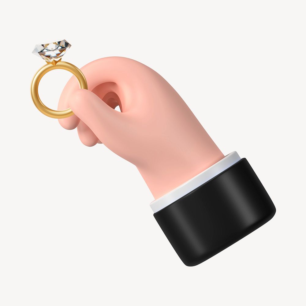 Hand holding diamond ring, 3D wedding remix