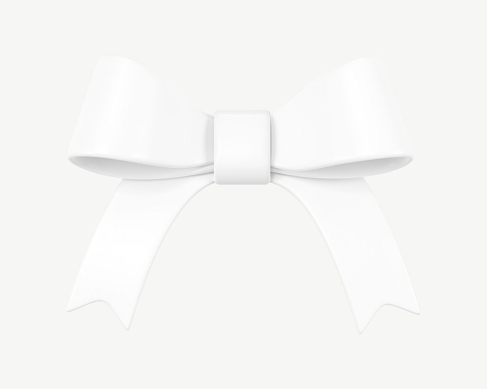 White ribbon bow, 3D collage element psd