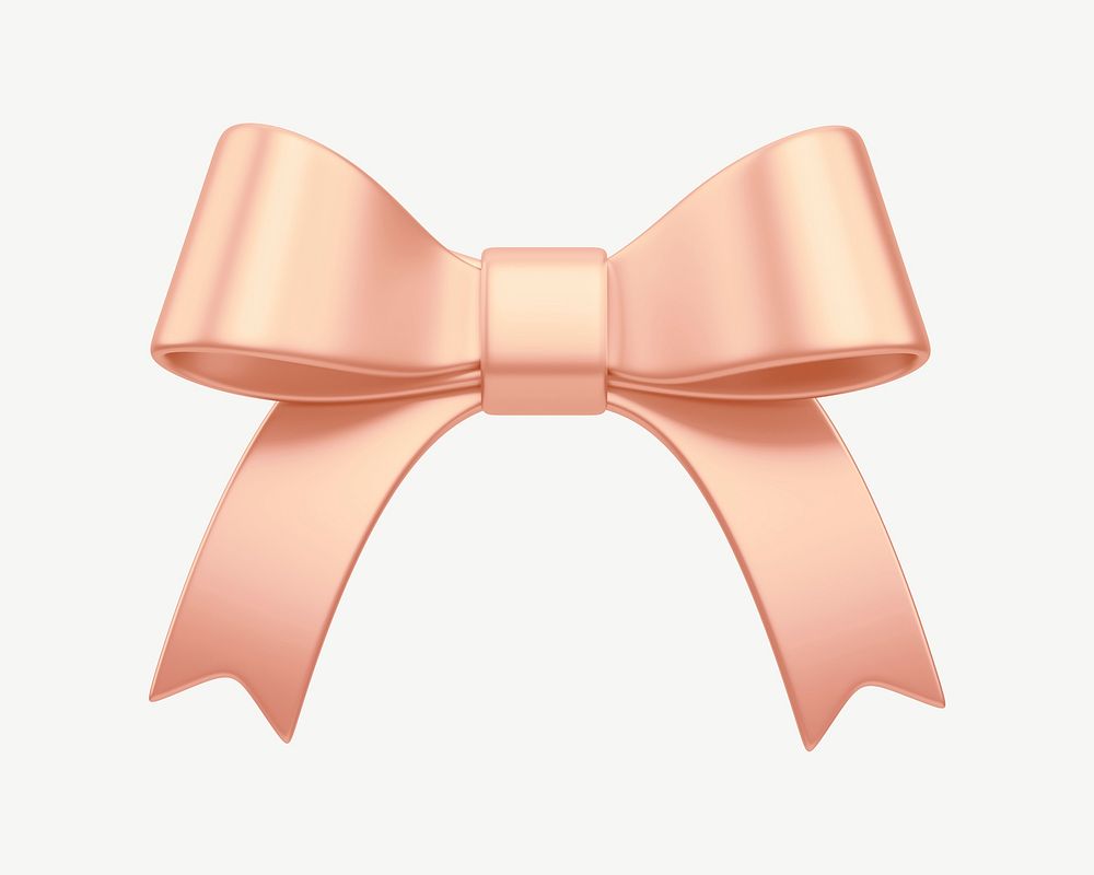 Rose gold ribbon bow, 3D collage element psd