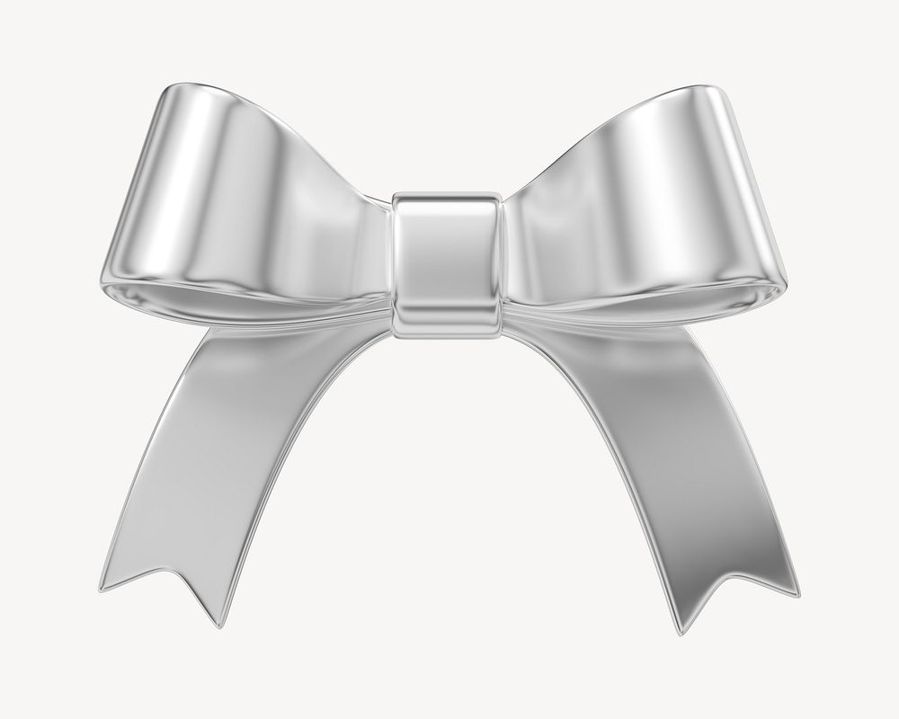 Silver ribbon bow, 3D illustration