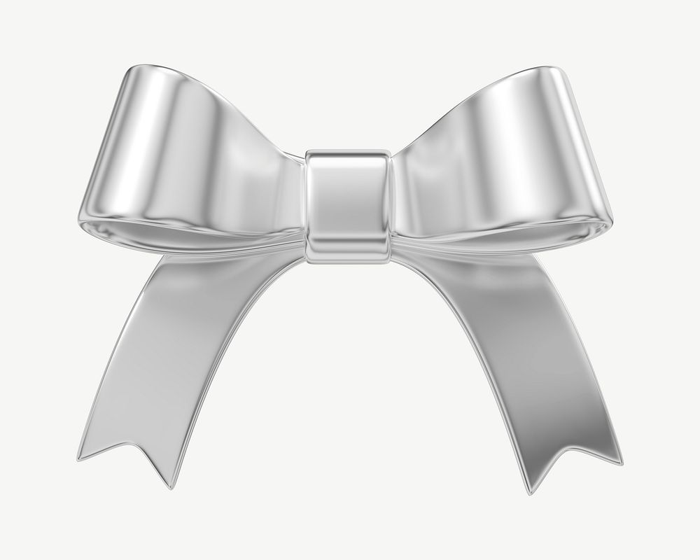Silver ribbon bow, 3D collage element psd