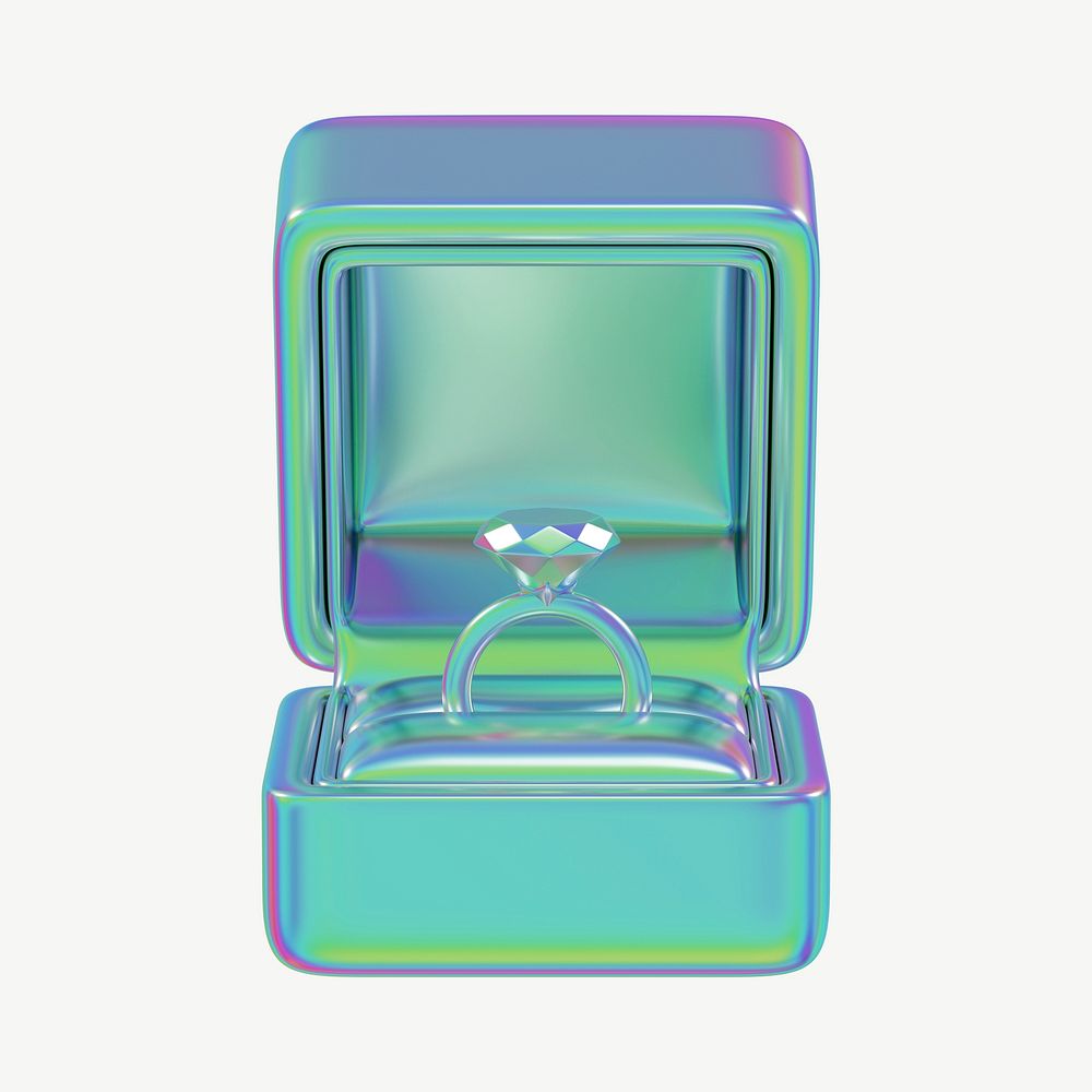 Holographic engagement ring box, 3D jewelry collage element psd