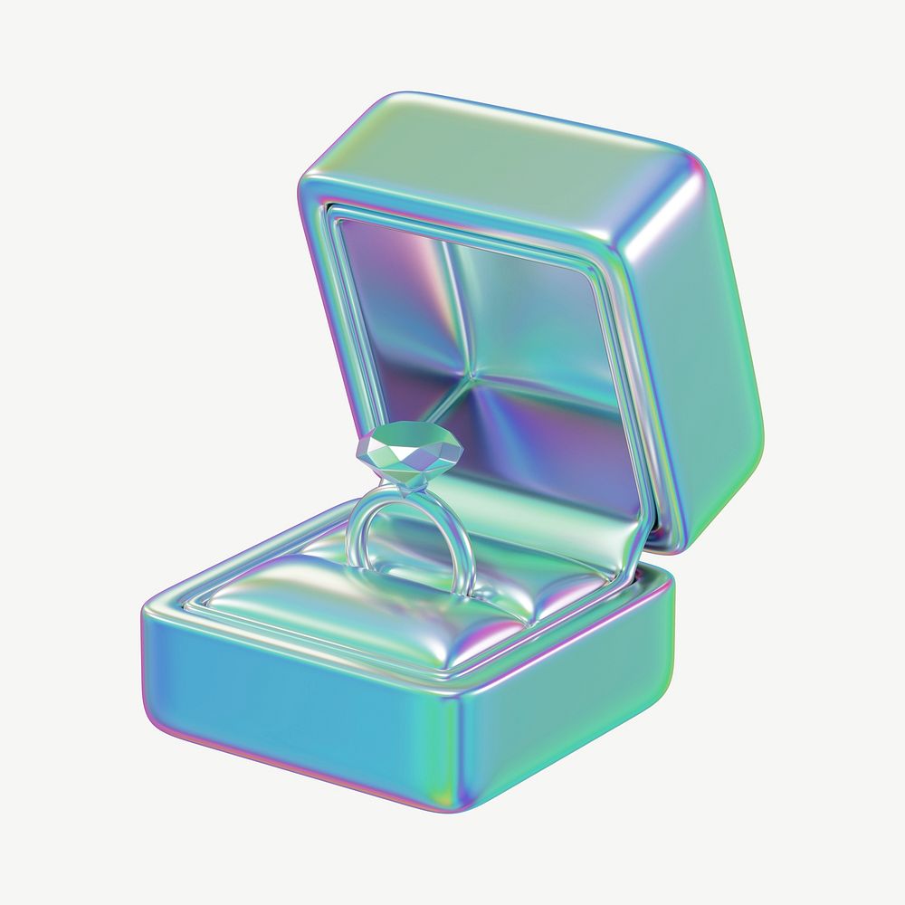 Holographic engagement ring box, 3D jewelry collage element psd