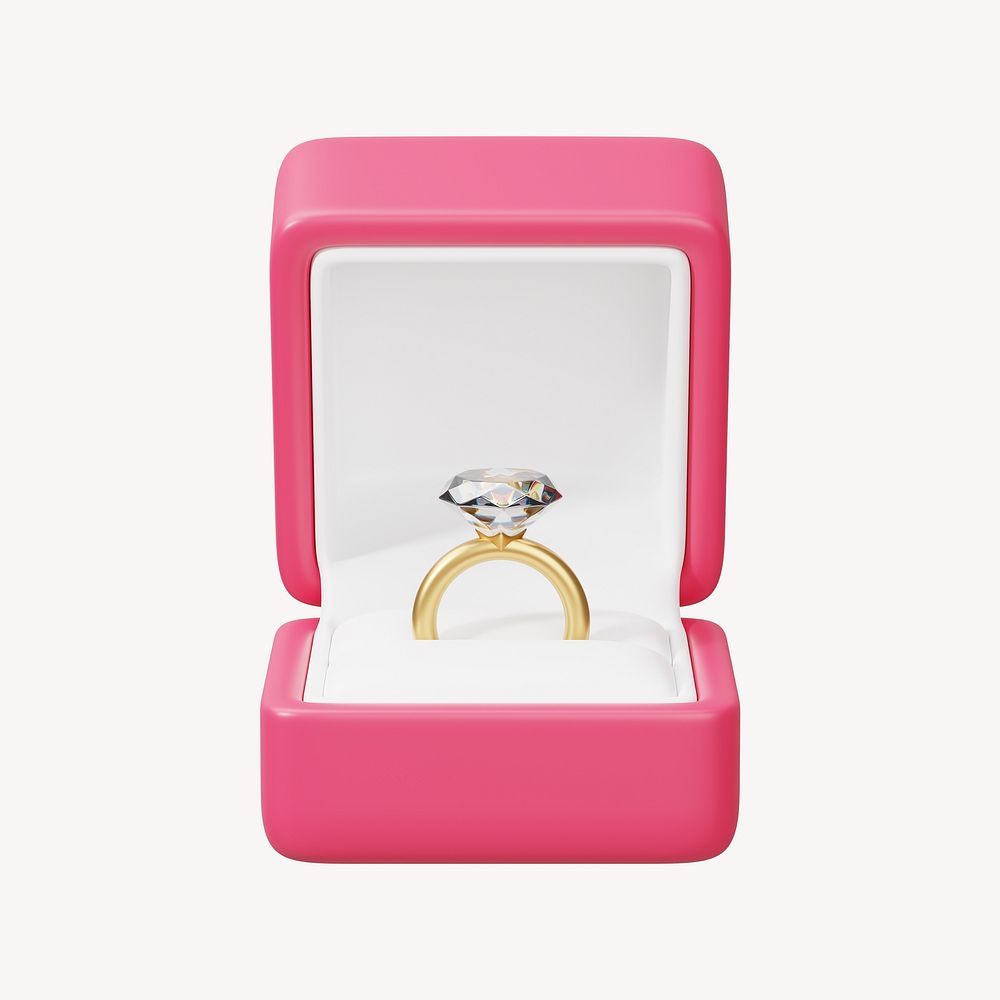 Pink engagement ring box, 3D jewelry illustration