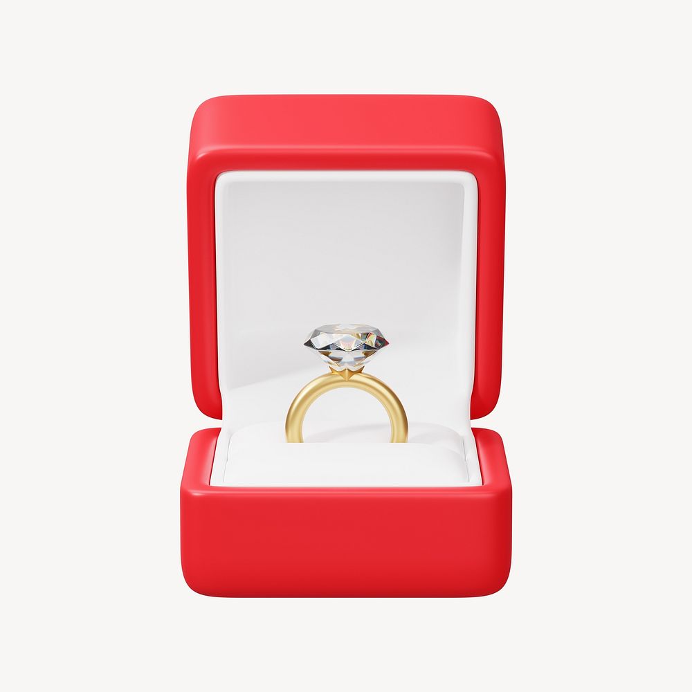 Red  engagement ring box, 3D jewelry illustration