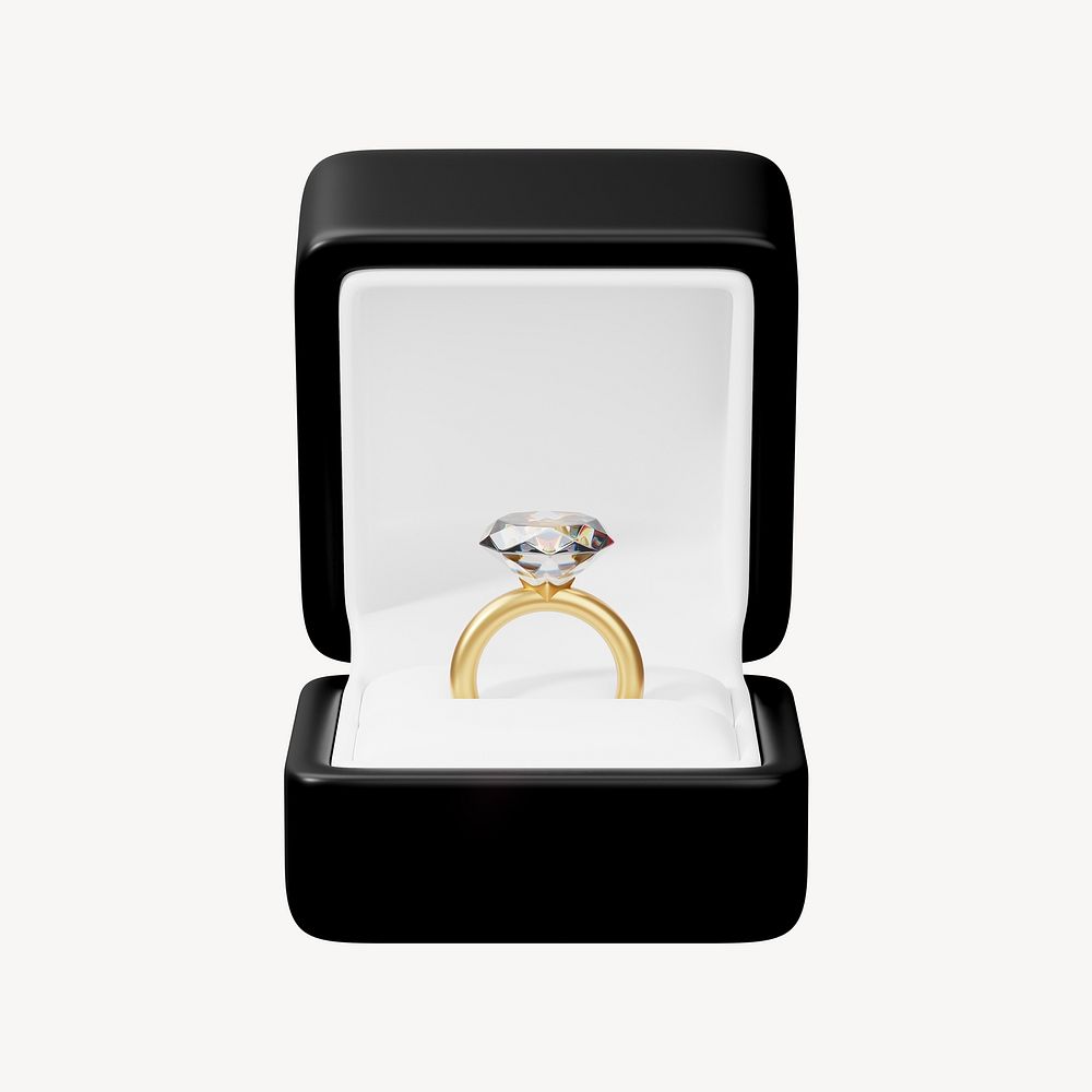 Black engagement ring box, 3D jewelry illustration