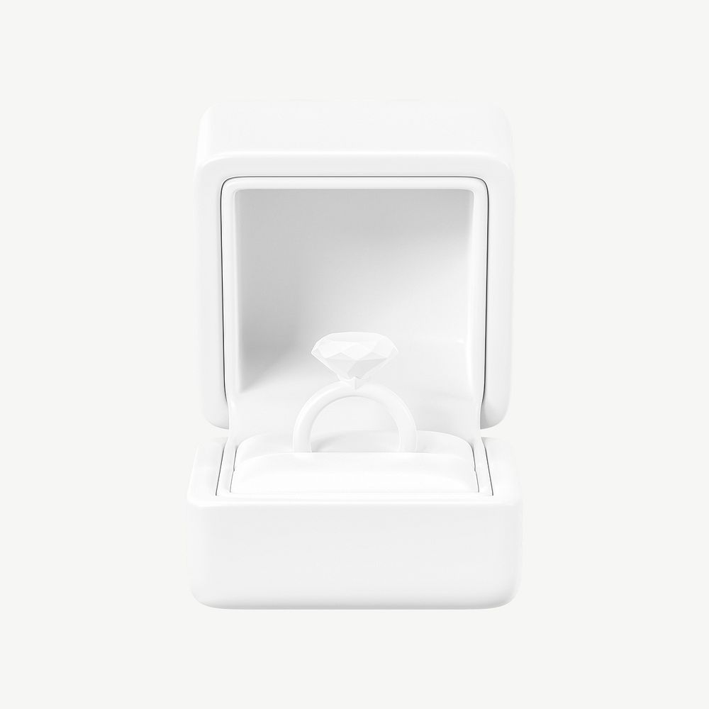 White engagement ring box, 3D jewelry collage element psd