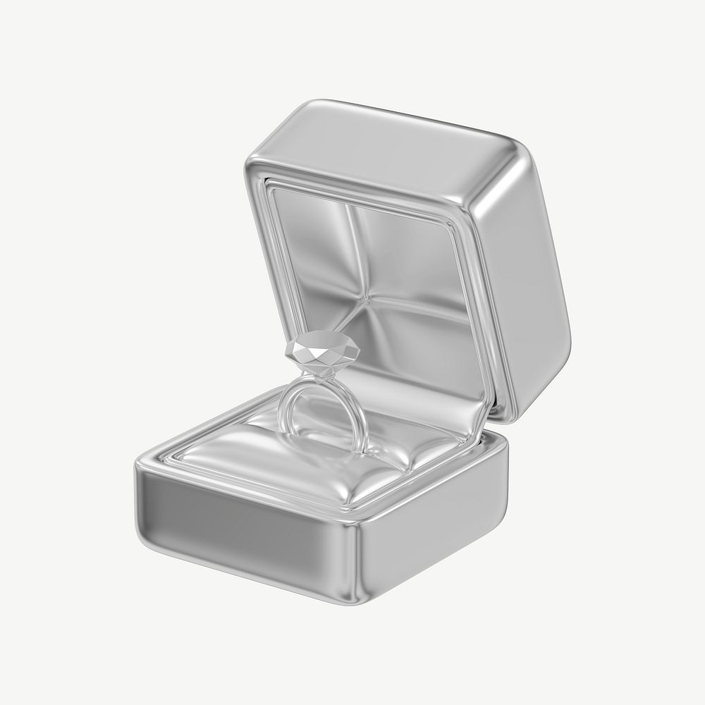 Silver engagement ring box, 3D Premium PSD rawpixel