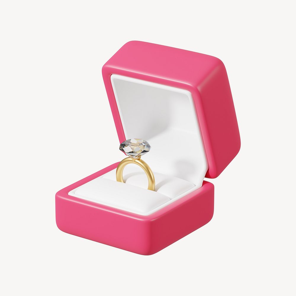 Pink engagement ring box, 3D jewelry illustration