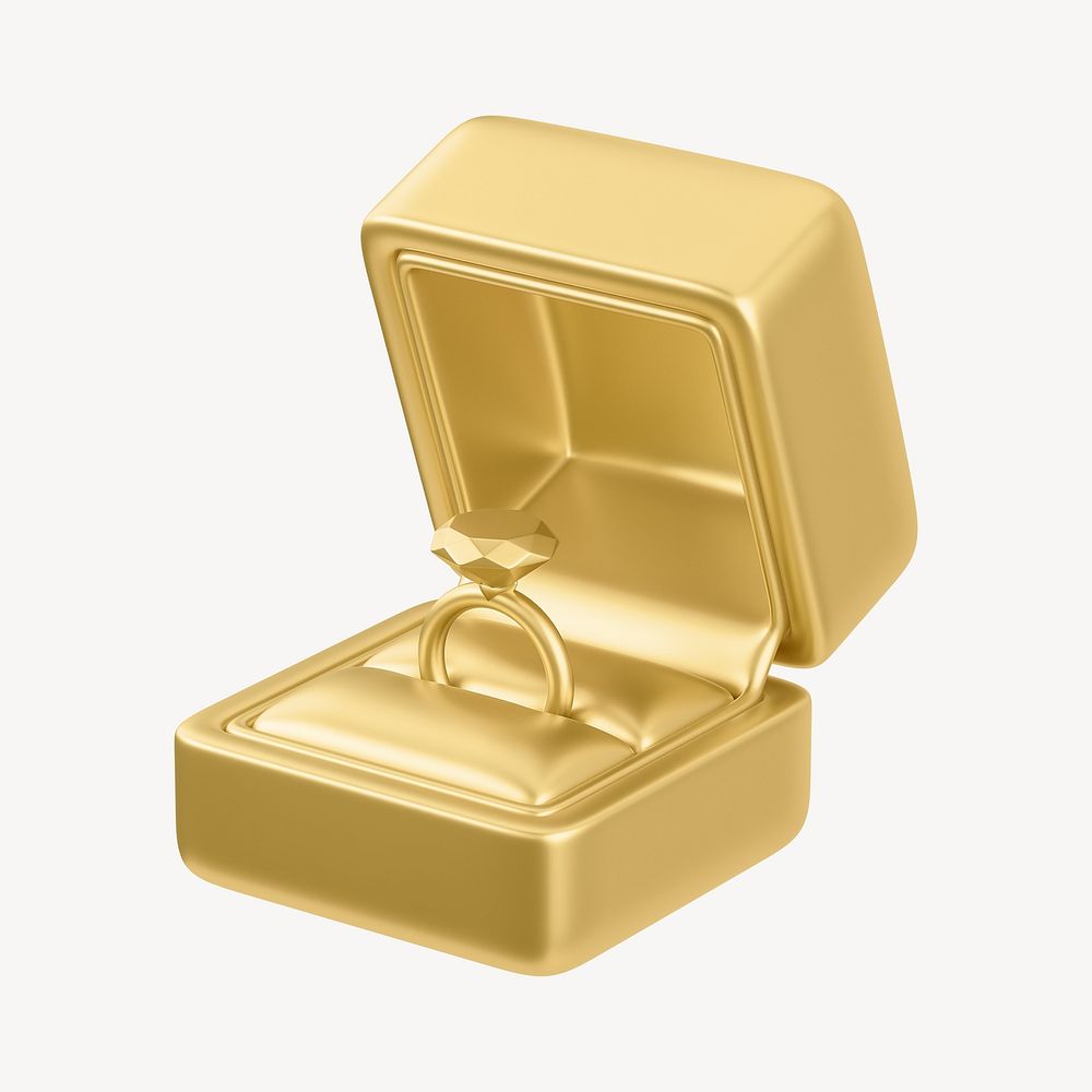 Gold  engagement ring box, 3D jewelry illustration