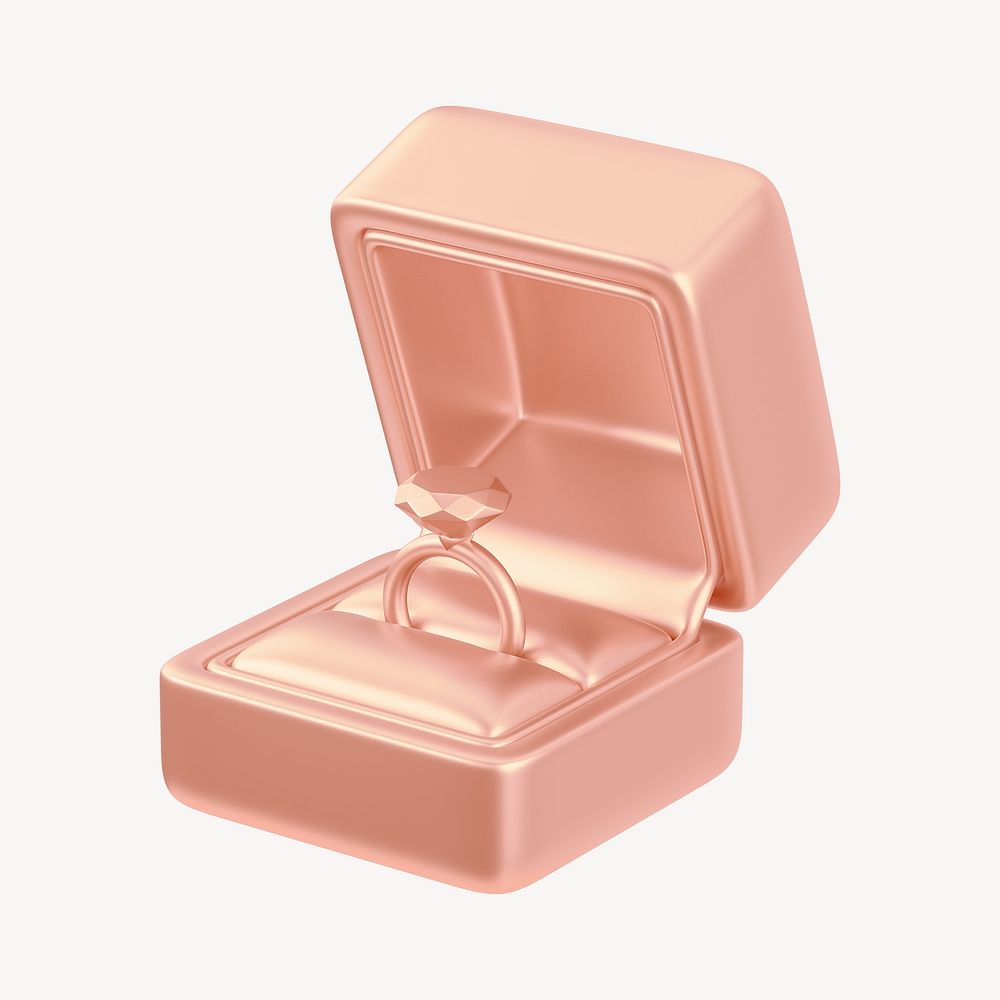 Copper engagement ring box, 3D jewelry illustration