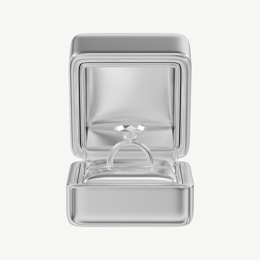 Silver engagement ring box, 3D jewelry collage element psd
