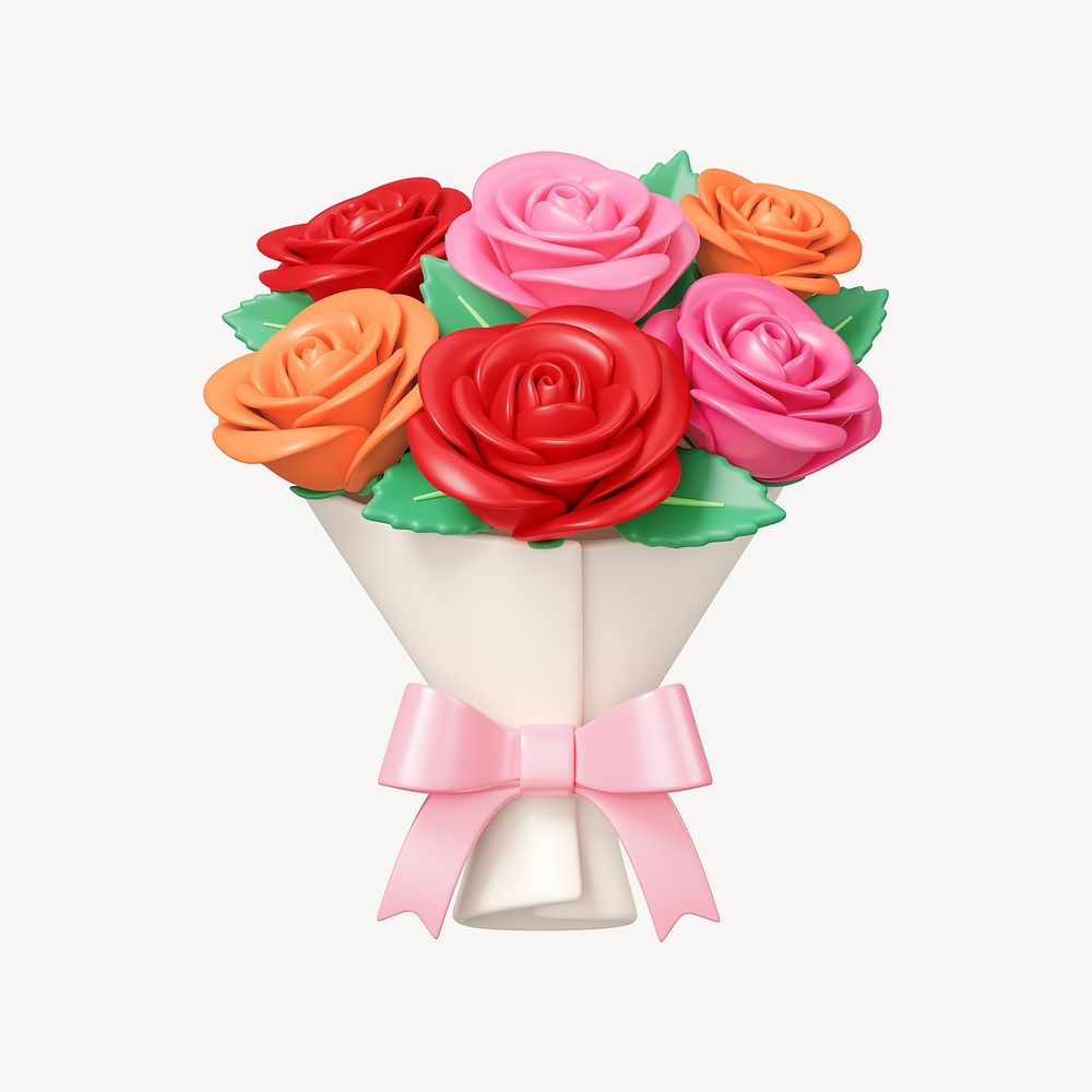 Rose flower bouquet, 3D rendering illustration