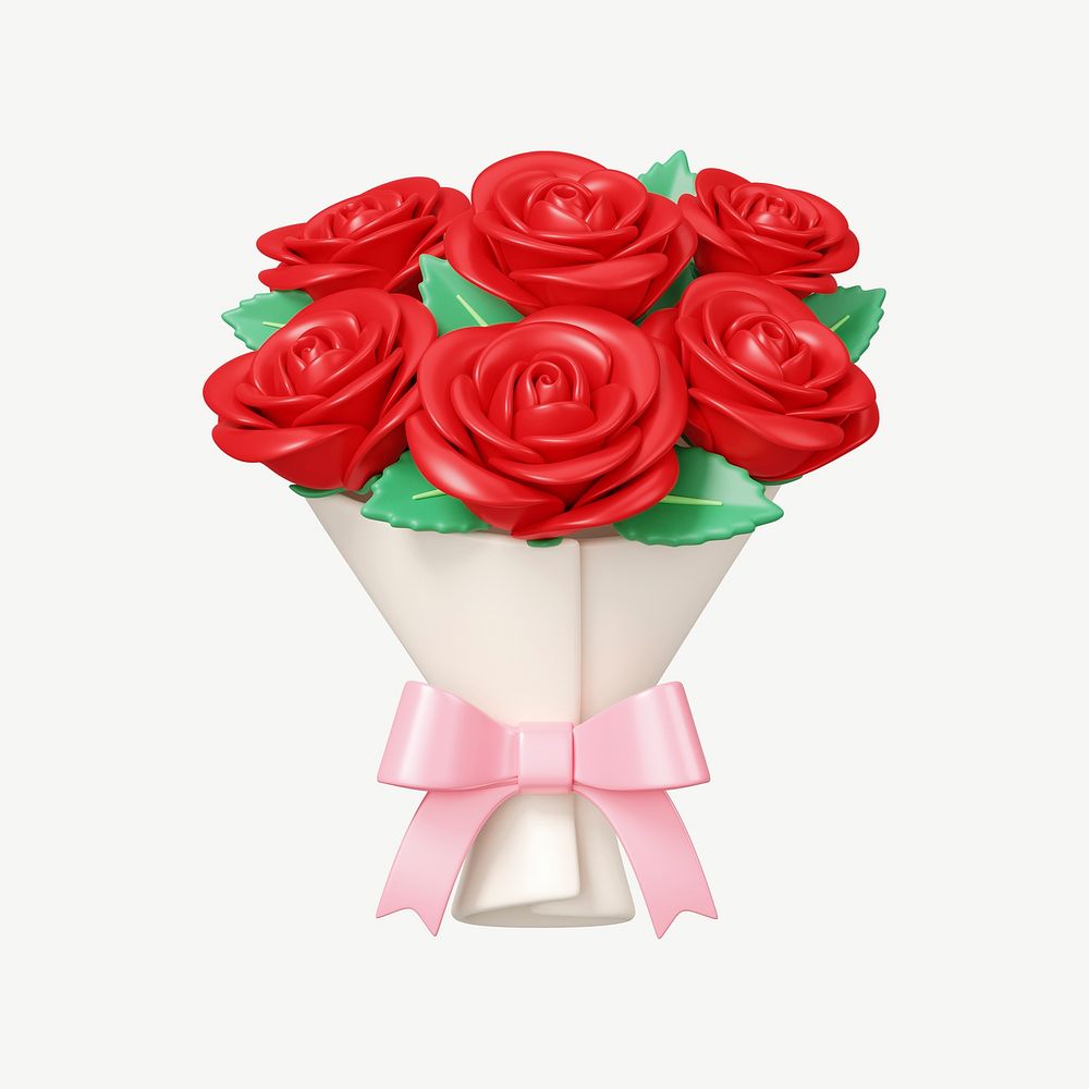 Red rose flower bouquet, 3D collage element psd