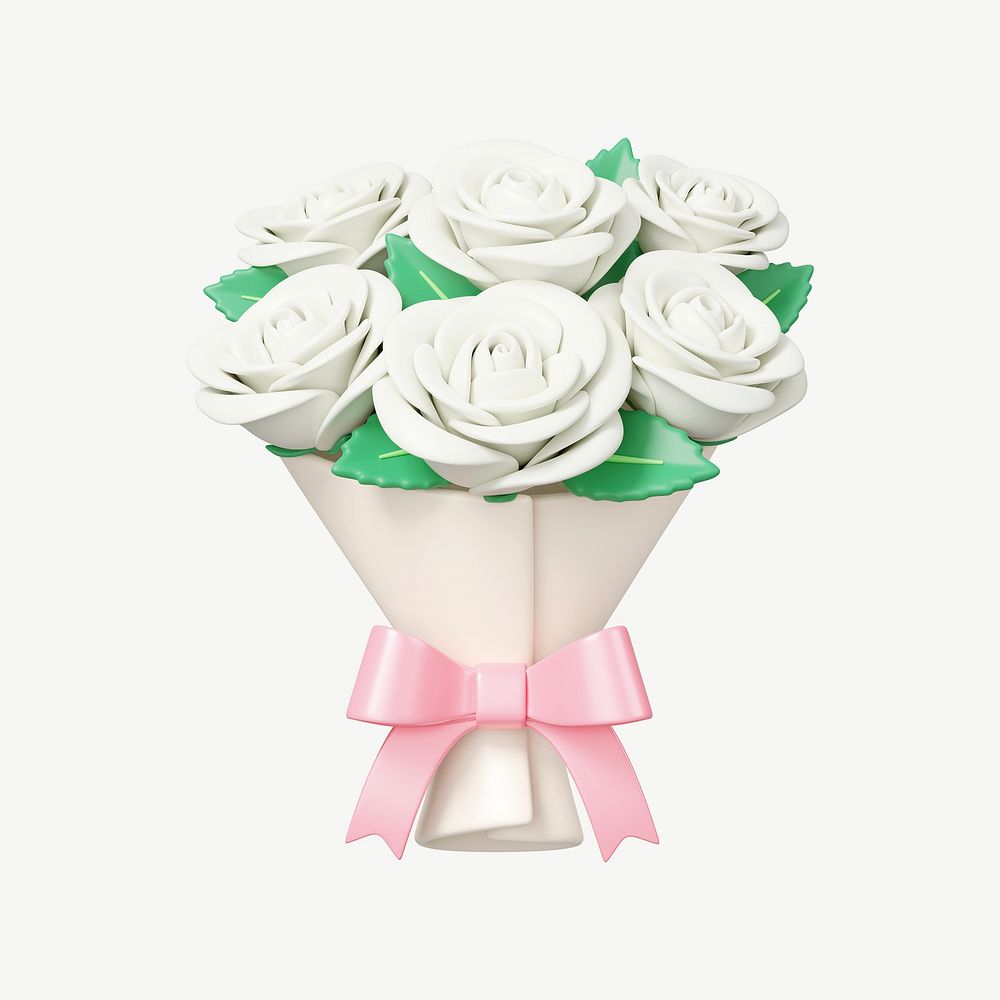 White rose flower bouquet, 3D collage element psd
