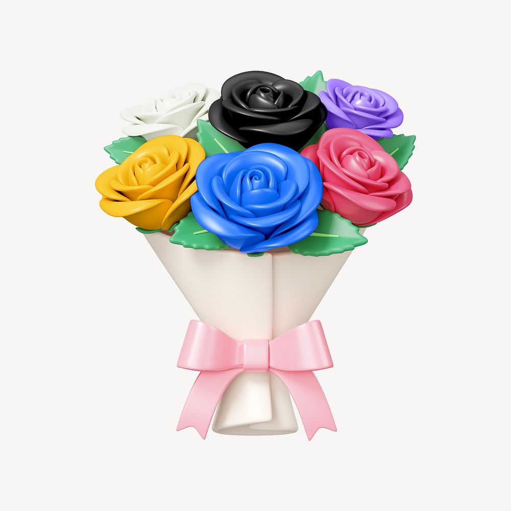 Rose flower bouquet, 3D rendering illustration