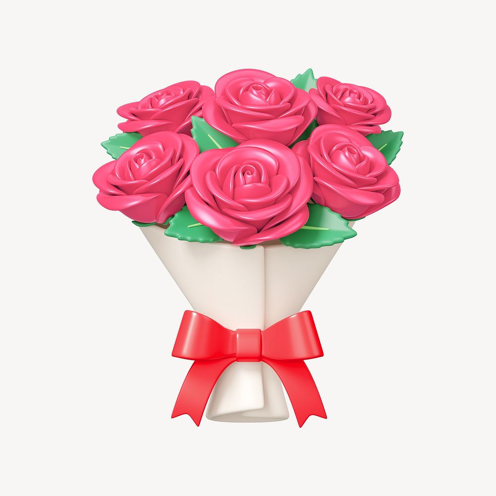 Pink rose flower bouquet, 3D rendering illustration