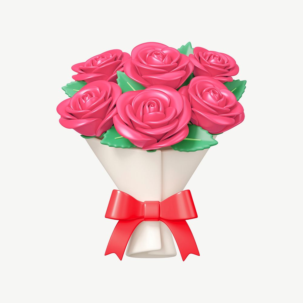 Pink rose flower bouquet, 3D collage element psd