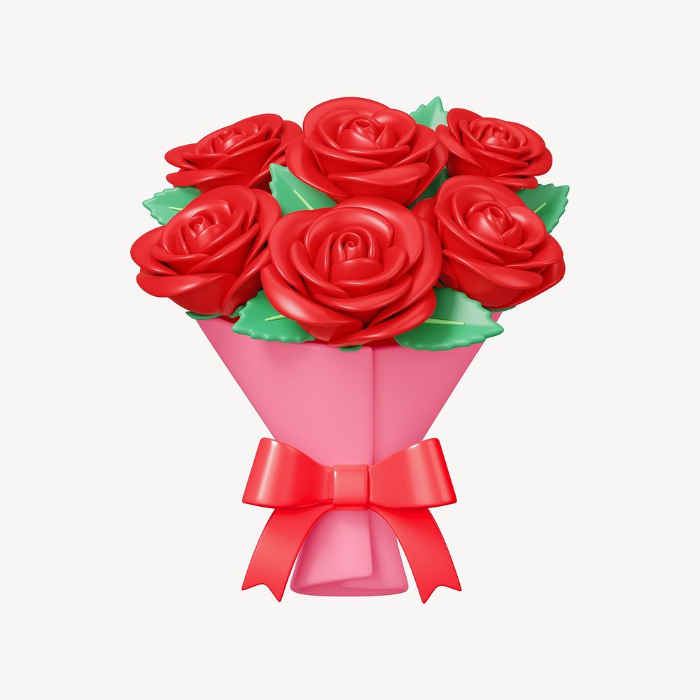 Red rose flower bouquet, 3D rendering illustration