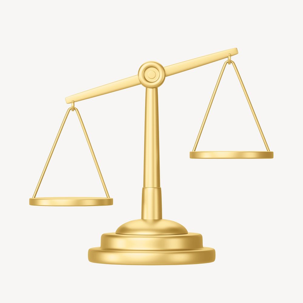 Gold justice scale, 3D law illustration