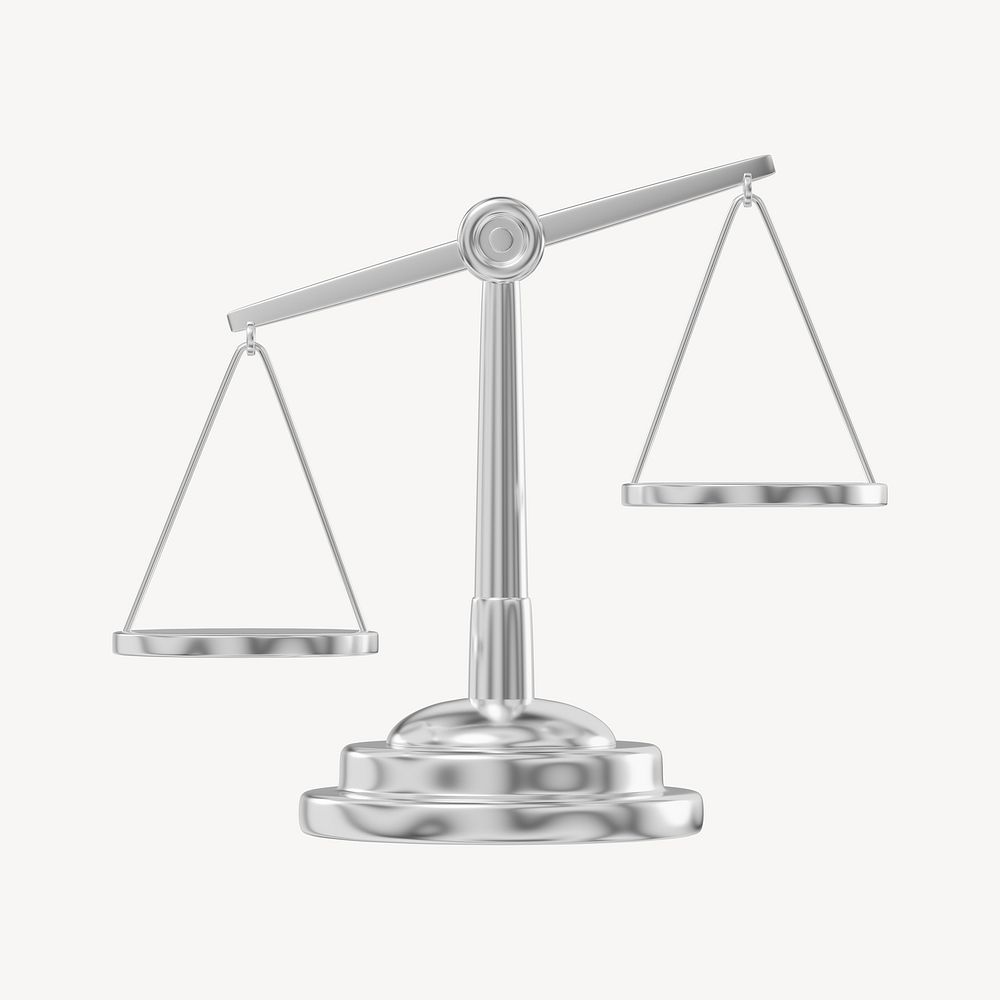 Silver justice scale, 3D law illustration