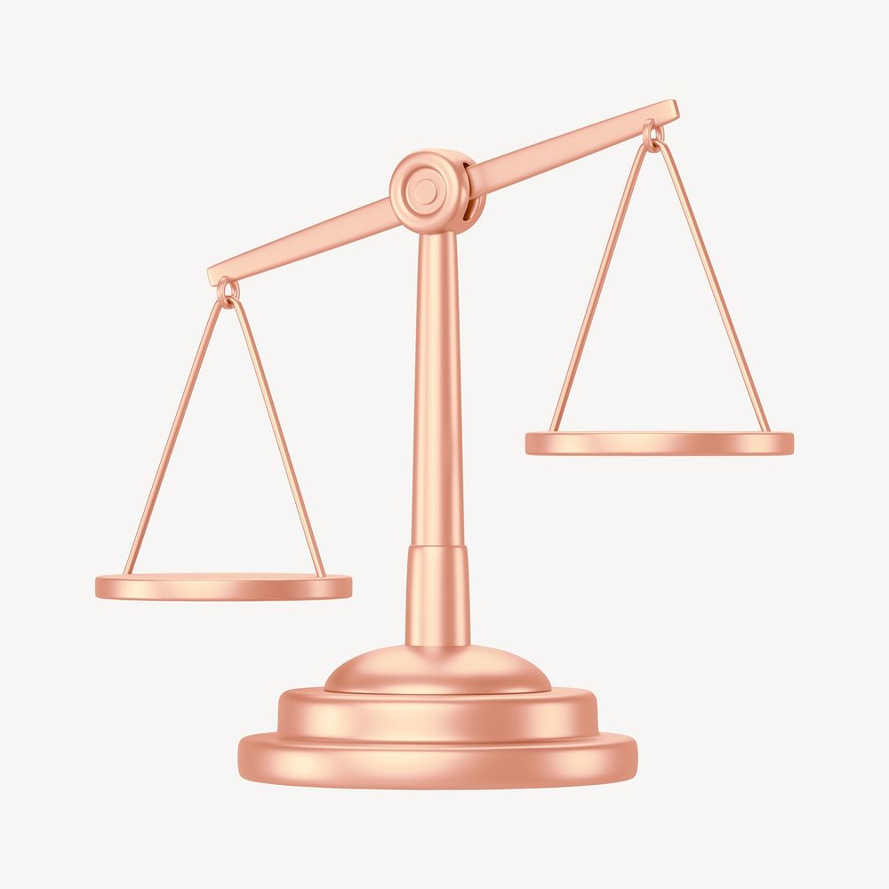 Rose gold justice scale, 3D law illustration