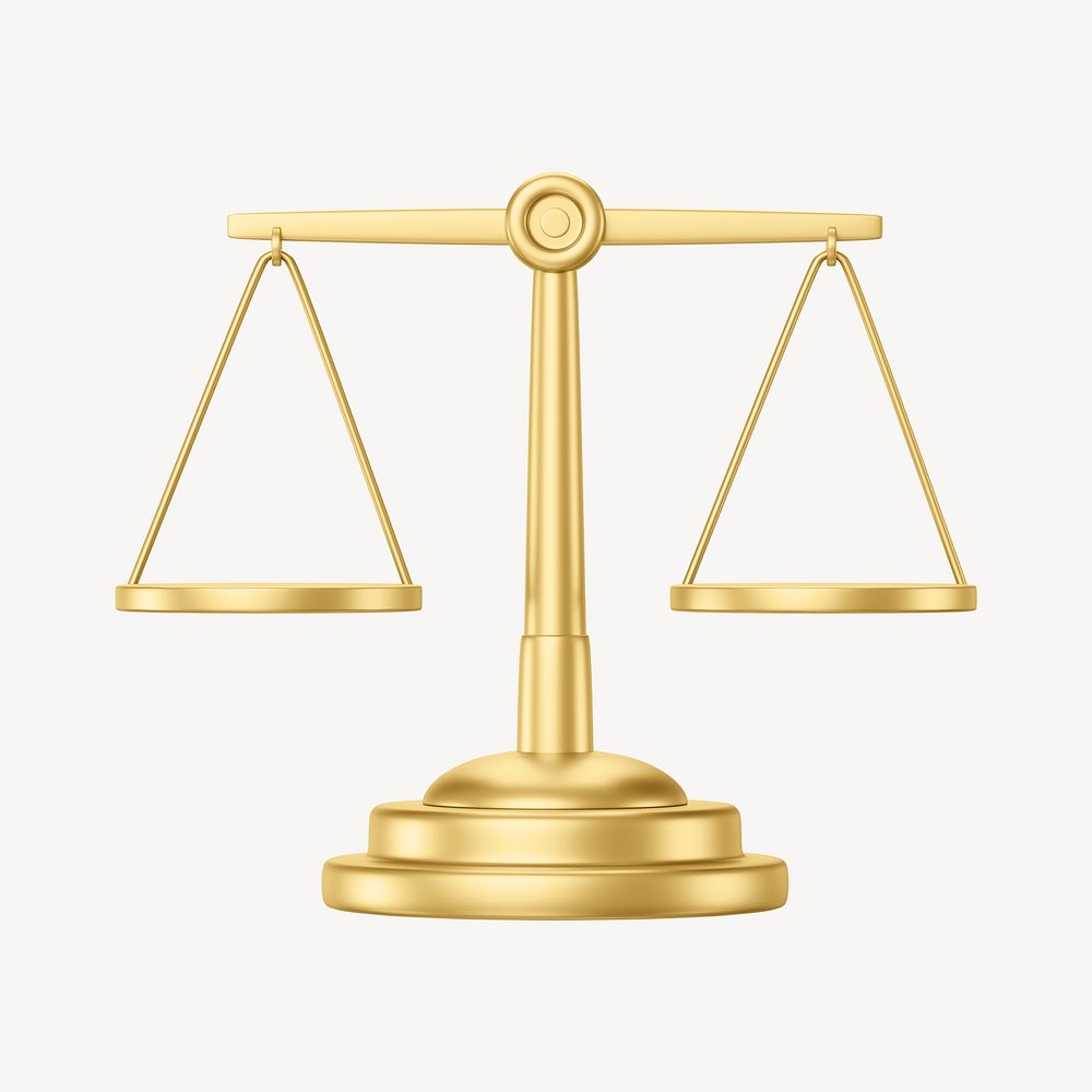 Gold justice scale, 3D law illustration