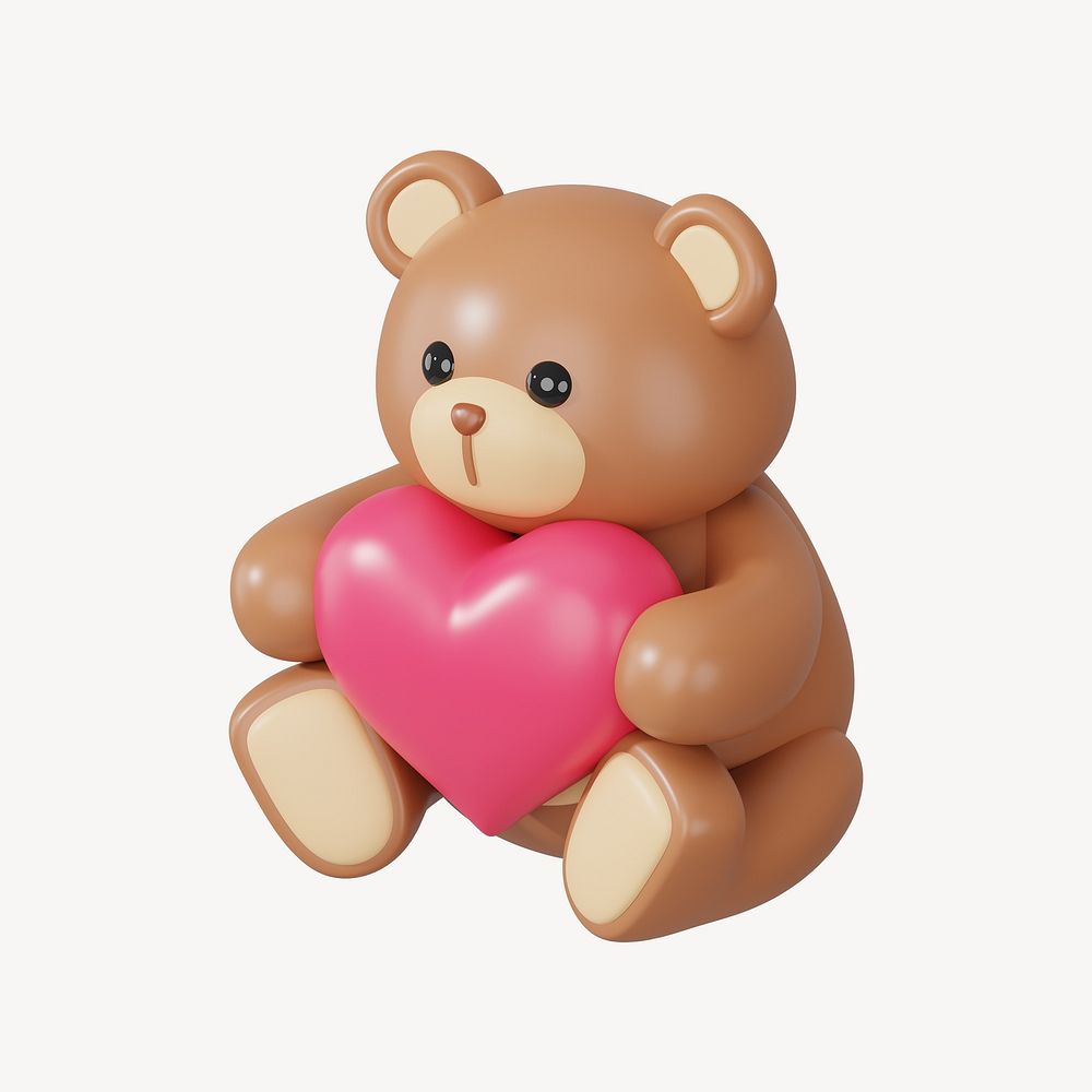 Teddy bear holding heart, 3D Valentine's illustration