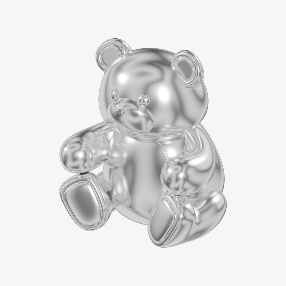 Silver teddy bear, 3D illustration