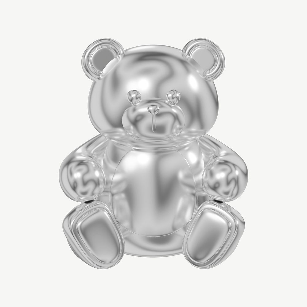 Silver teddy bear, 3D illustration psd