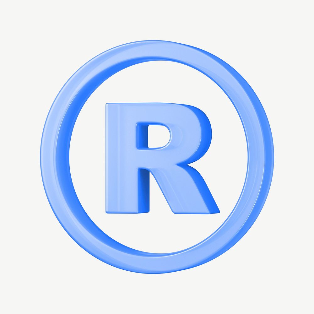 Blue  registered trademark symbol, 3D collage element psd