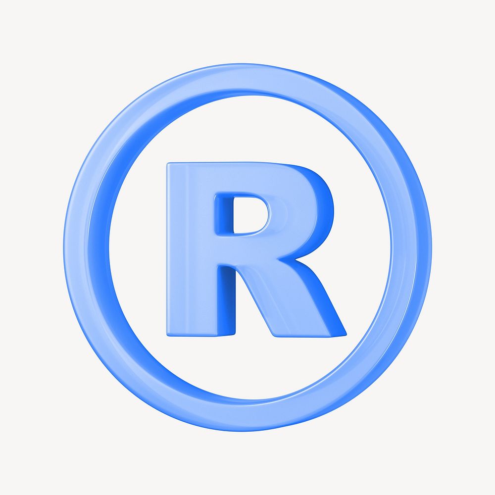 Blue  registered trademark symbol, 3D rendering graphic