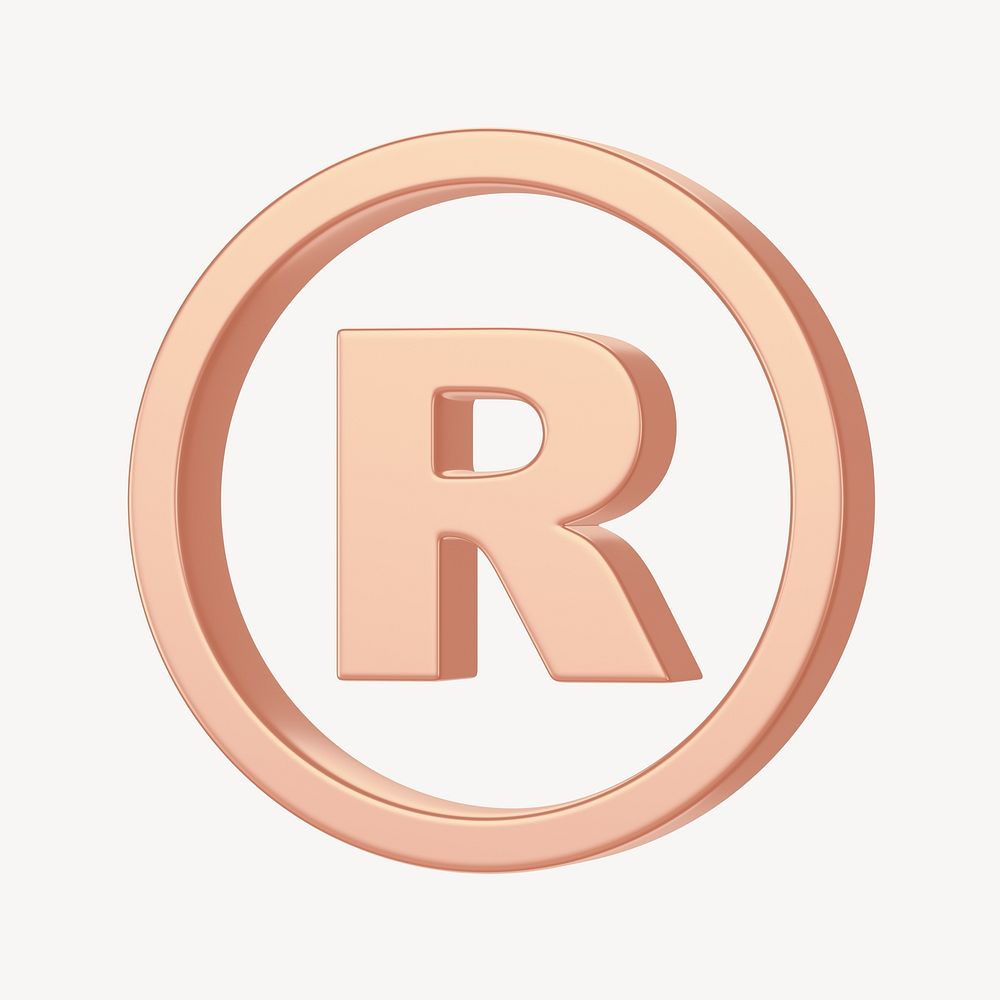 Pink gold  registered trademark symbol, 3D rendering graphic