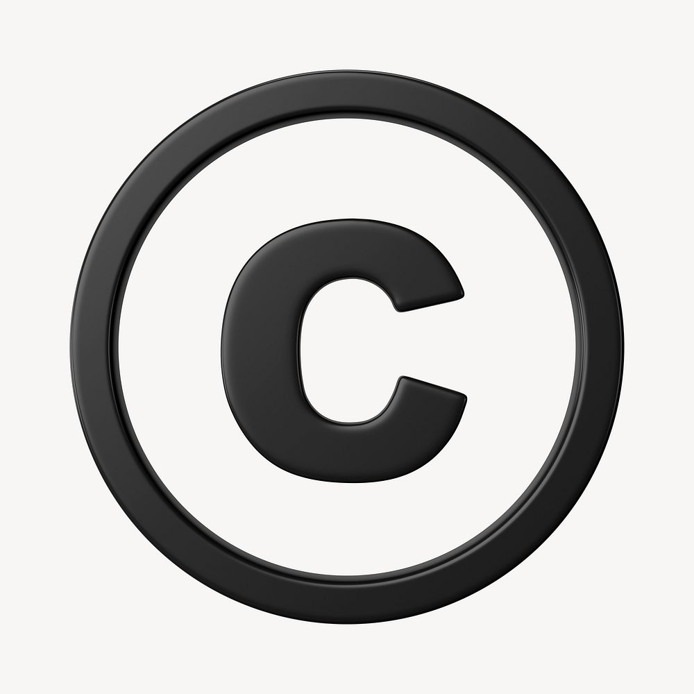 Black copyright symbol, 3D rendering graphic