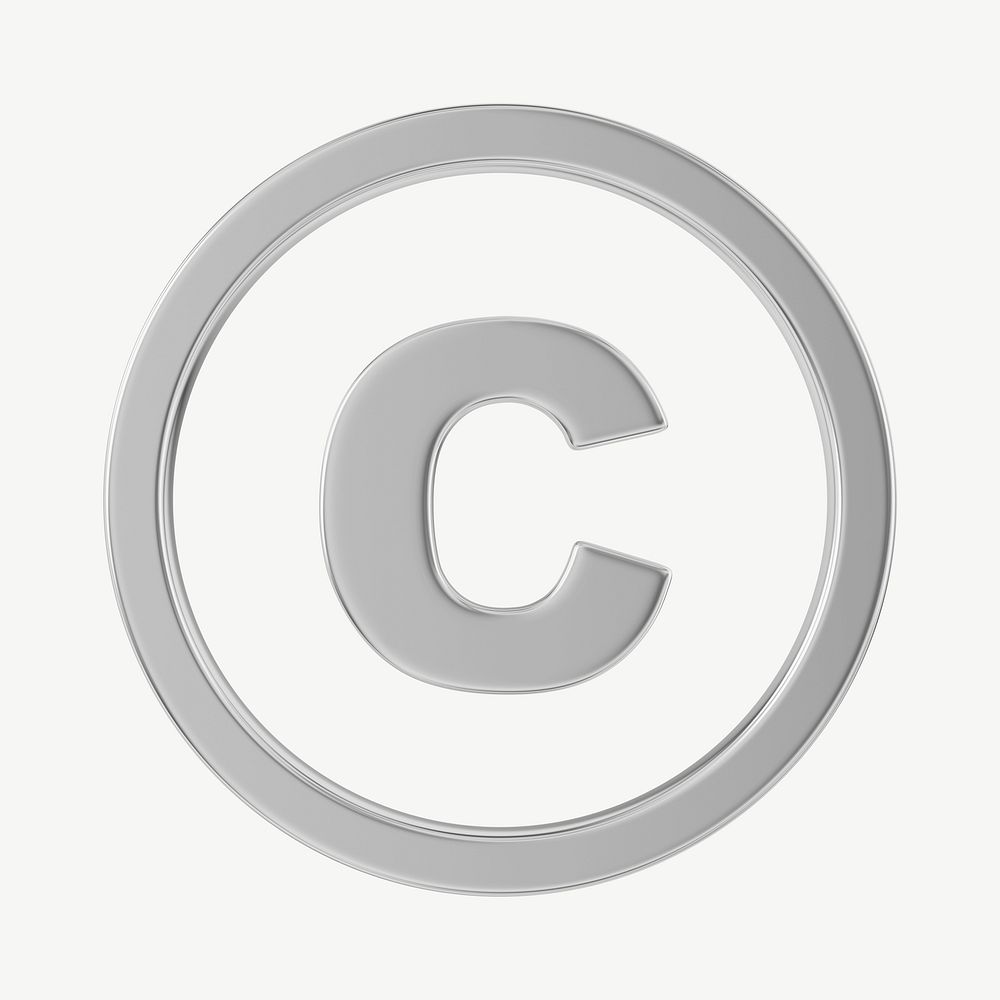 Silver  copyright symbol, 3D collage element psd