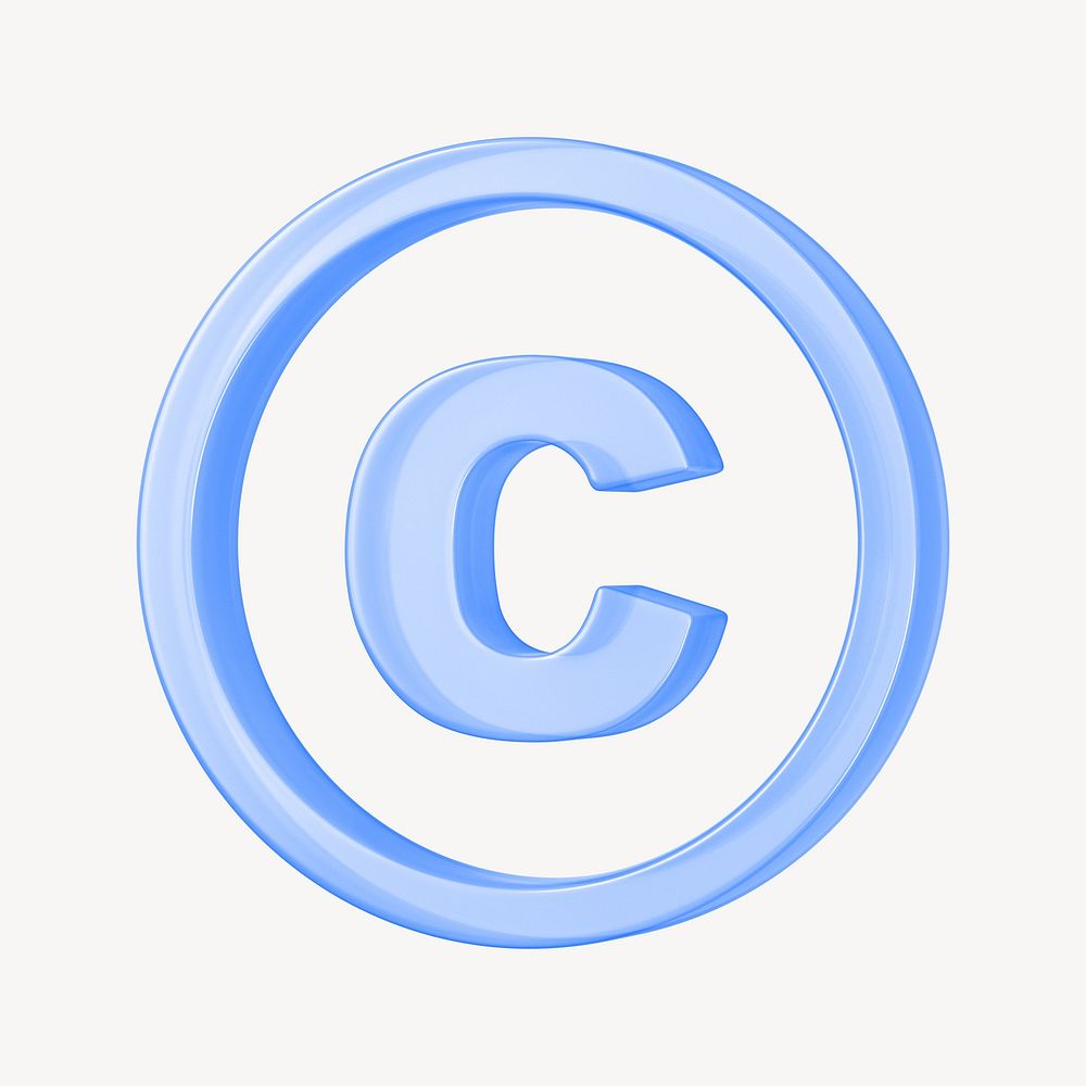 Blue copyright symbol, 3D rendering graphic